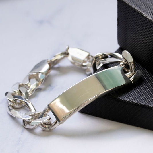 צמיד כסף 925 לחריטה  עם חוליות מלבנים קטנים וגדולים