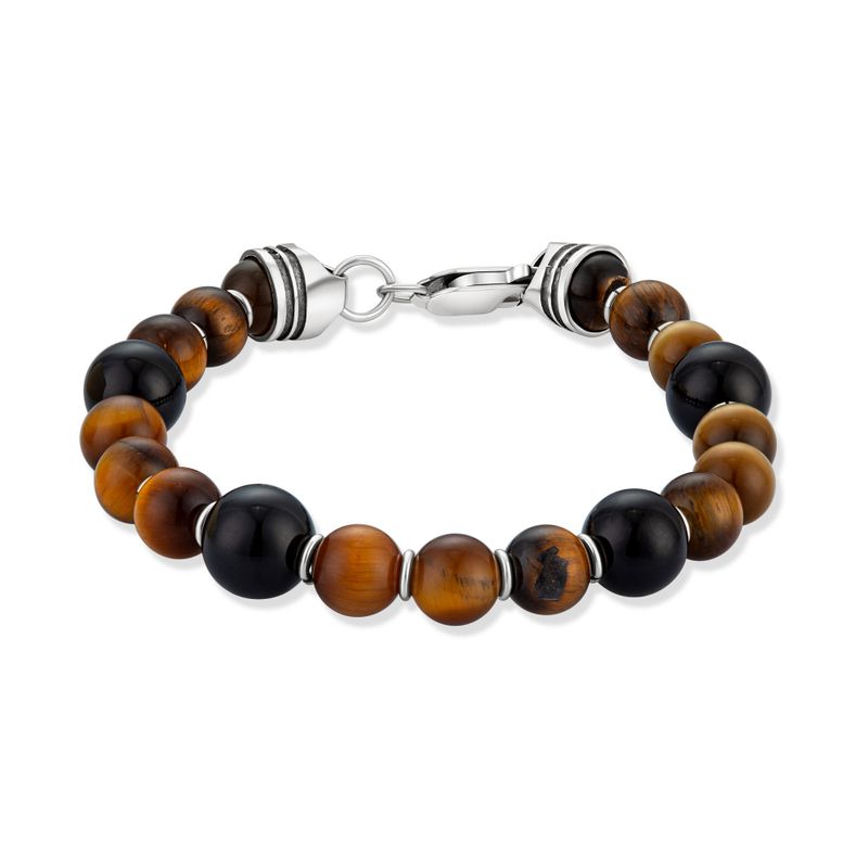 צמיד כסף 925 אבני Tiger eye בצבע שחור חום בהיר