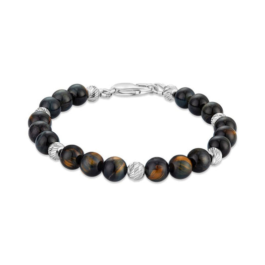 צמיד כסף 925 עם אבני Tiger Eye בצבע שחור וחרוזי כסף