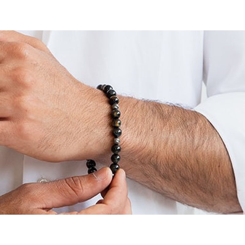 צמיד כסף 925 עם אבני Tiger Eye בצבע שחור וחרוזי כסף