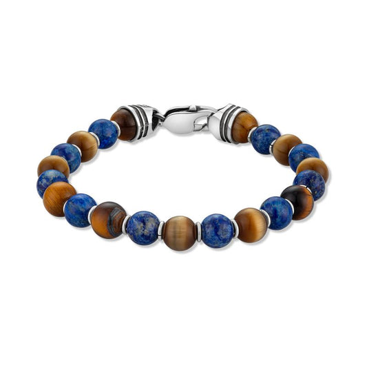 צמיד כסף 925 אבני Tiger Eye עם אבני לאפיס