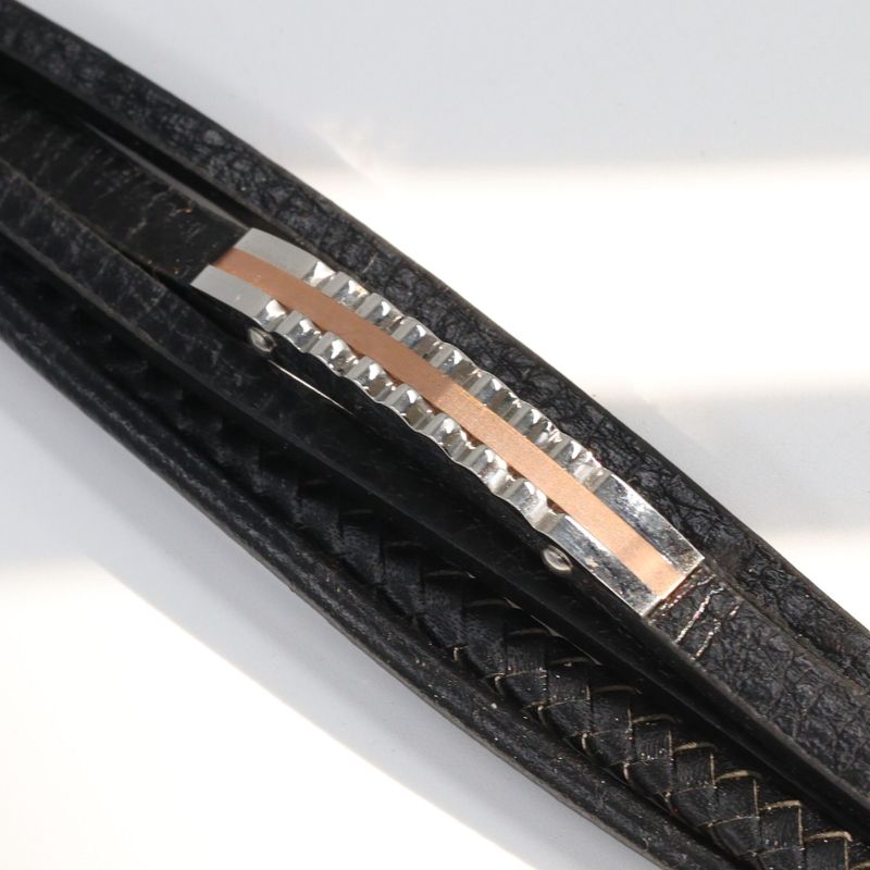 צמיד עור עבה בשילוב רוז גולד