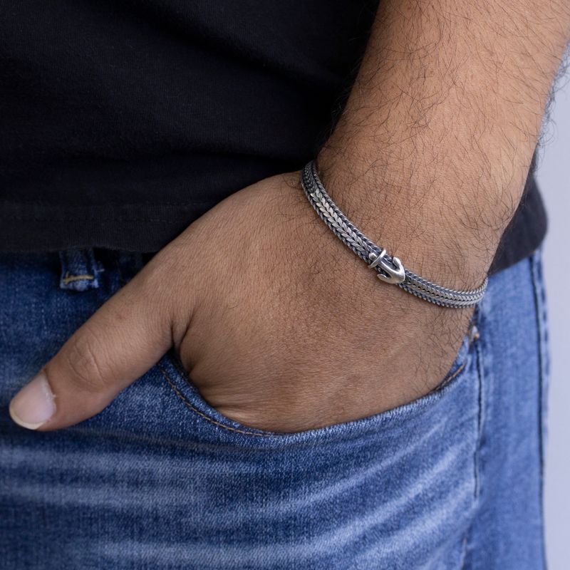 צמיד כסף אמיתי 925 קלוע שטוח עם עוגן