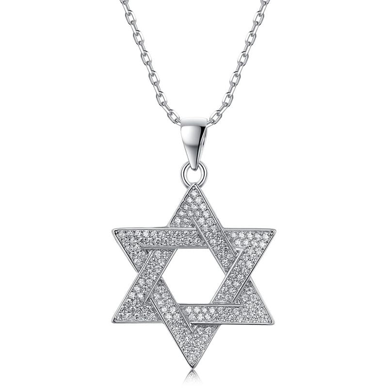 תליון מגן דוד כסף אמיתי 925 שיבוץ שקוף