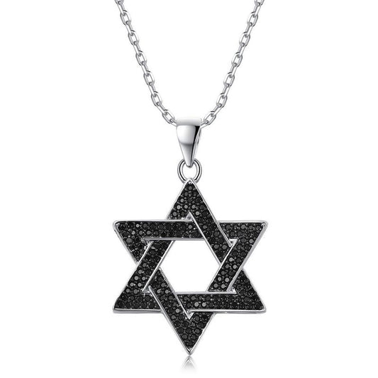 תליון מגן דוד כסף אמיתי 925 שיבוץ שחור
