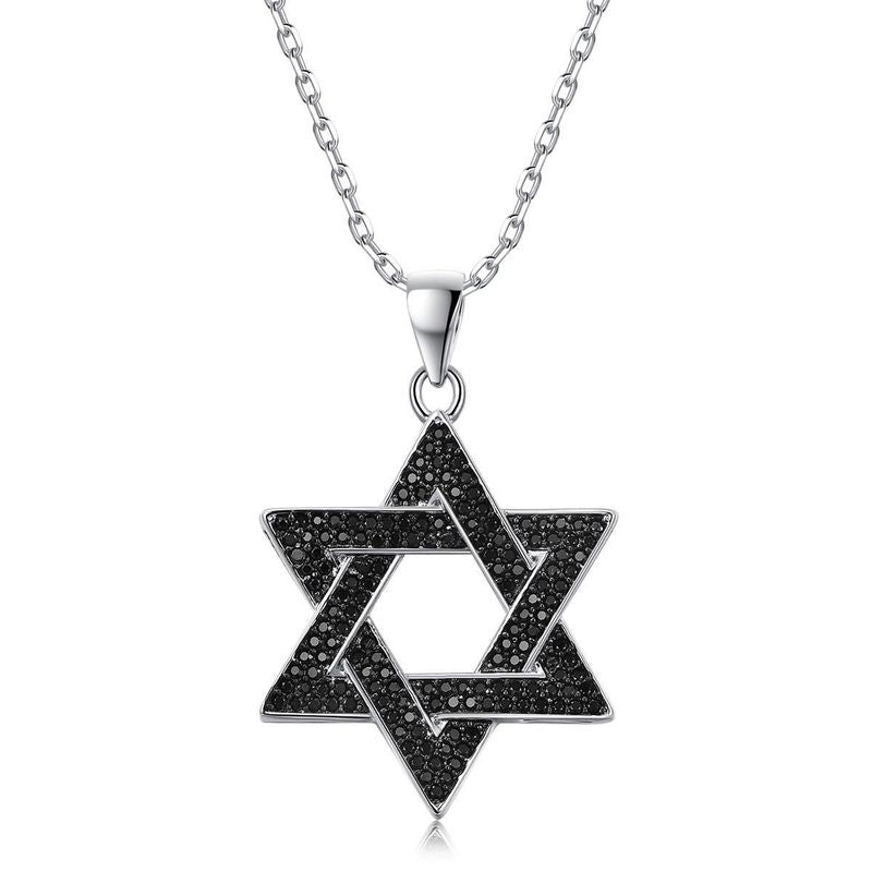 תליון מגן דוד כסף אמיתי 925 שיבוץ שחור