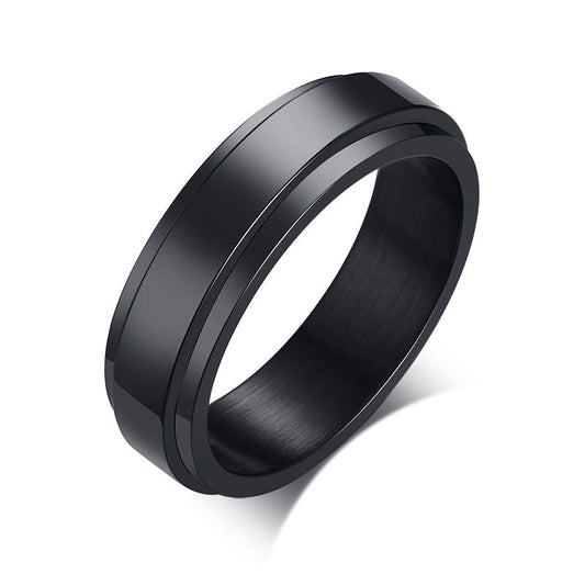 טבעת שחורה עדינה עם חישוק מסתובב לחריטה פנימית וחיצונית