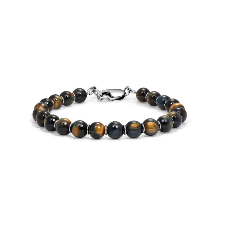 צמיד כסף 925 עם חזורי Tiger eye בצבע שחור