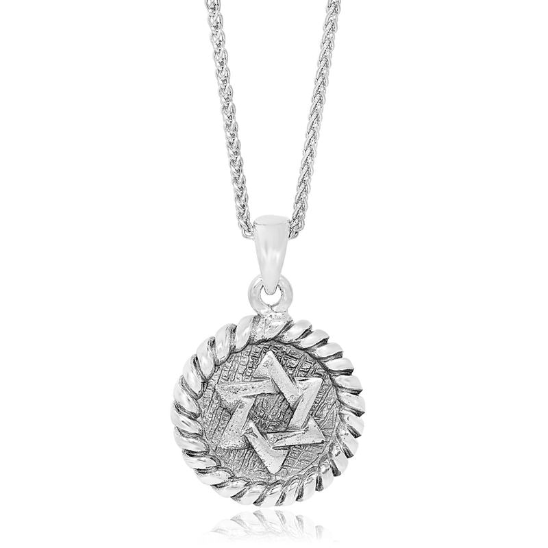 תליון כסף אמיתי 925 מגן דוד עם מסגרת מסולסלת לחריטה